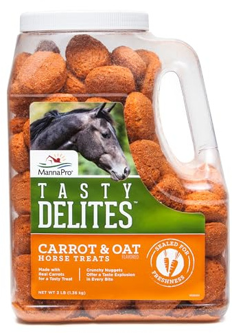 Manna Pro Tasty Delights Horse Treats, Carrot Flavor, Made in USA, 3 lb Tub