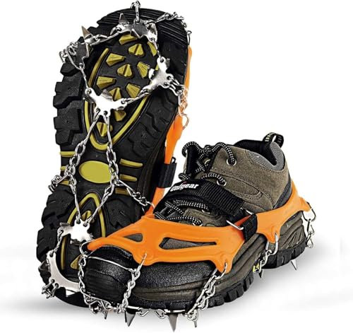 Unigear Steigeisen für Wanderschuhe, Grödel und Spikes für EIS, Schnee,24 Schuhspikes,Schneespikes, Eisstollen, Traktion mit Anti-Rutsch für Walking, Joggen, Klettern und Wandern