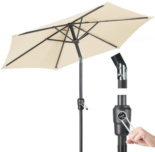 CHRISTOW Tilting Garden Parasol, Aluminium Pole, 2m, Cream