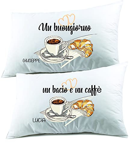 Colorfamily Coppia di federe PERSONALIZZABILI matrimoniali un buongiorno un bacio e un caffè