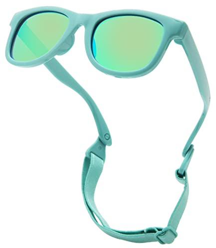 COASION Bendable Flexible Polarized Newborn Baby Sunglasses with Strap for Infant Boys Girls Age 0-24 Months (Green/Bluish-green Mirror)