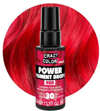 Crazy Color Red Power Pigments 30 utilisations | Pigments ultra concentrés, toner personnalisé et teinture semi-permanente de la maison | Formule végétalienne | Sans javel ni ammoniaque | 30 ml