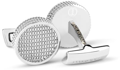 DAVIDOFF PARIS Manschettenknöpfe Silber – exklusive Messing rhodinierte Manschettenknöpfe mit PARIS-Muster – edle Herren Accessoires mit guillochiertem Rand