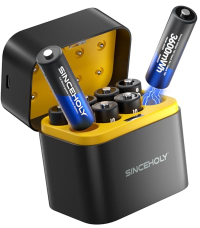 SINCEHOLY 8 Pack Rechargeable Lithium AA Batteries with Fast Charger, 1.5V High Power 3600mWh Double A Batteries, AA Rechargeable Li-ion Batteries with 2000+ Cycle Times