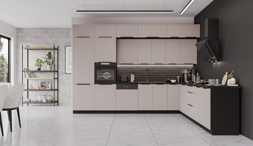 Winkelküche Arona 350x290 Küchenzeile Eckküche Küche Kaschmir Schwarz + Stauraum