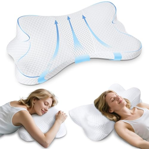 SAHEYER Almohada Cervicales y Cuello Antironquidos, Almohada para Dormir de Lado Cervical Ergonómica para Aliviar la Presión en Hombros y Cuello, con Funda Lavable a Máquina