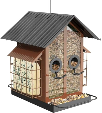para pájaros con Ventana – de Metal acrílico para pájaros Silvestres con Doble Techo, Resistente a la Intemperie, Suministros de observación de Aves para jardín, Patio Trasero