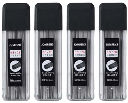 Lot de 240 mines de rechange pour crayon mécanique, 0,3 mm, 60 paquets par tube, 4 tubes, pour l'écriture artistique, le dessin, les croquis (0,3 mm)