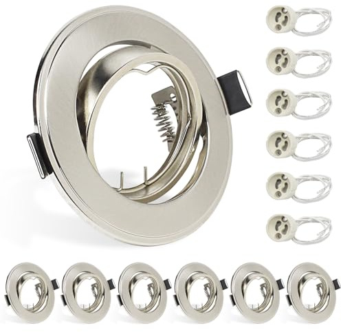 Wondlumi 6X GU10 Downlights for Ceiling Round Brushed Chrome Mounting Frame for Recessed Ceiling Lights 360° Tilt Swivel GU10 Spotlight Fittings with Lamp Holder, Cutout: 68-85mm, No Bulbs