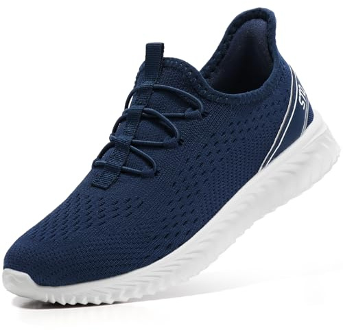 STQ Slip on Sneakers Women Comfortable Orthopedic Shoes for Plantar Fasciitis Lightweight Womens Walking Gym Fitness Sneakers Travel Essentials, Navy White, Size 8