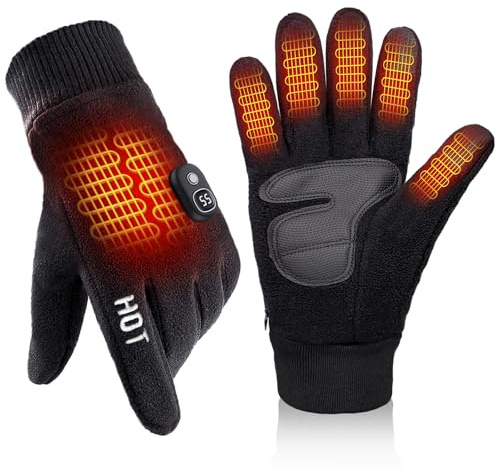 MetroTesco Rechargeable Electric Heated Gloves with Soft Warm Fleece & Display, Anti-Slip Grip, Perfect for Outdoor Work/Skiing/Hunting/Cycling, Christmas