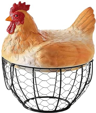 Portauovo da banco in metallo rustico - Contenitore di Stoccaggio Rétro in Metallo,Portauova con coperchio a forma di gallina | per Snack Frutta Arredamento Rustico da Cucina Tavolo Desktop