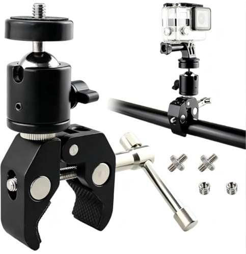 FTISSLY Morsetto per Fotocamera Testa a Sfera, Super Clamp con Adattatore a Vite 1/4 e 3/8 Morsetti per Treppiede Morsetto per Fotocamera treppiedi con testa sferica articolata per camere, Luci,Ganci