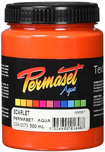 Permaset Aqua Standard 300ml Scarlet Ink - Screen Printing Ink for Fabric - Ideal Screen Printing Kit for Home Office, Starter Kit, Fabric Paint, Screen Printer and Other Fabric Ink