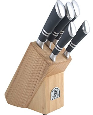 Sabatier Maison Professional Chef Knife and Block Set, 5x Premium Steel Kitchen Knives and Wooden Block, 5 Piece, Ash