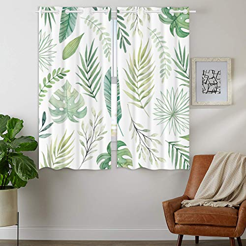 YISUMEI - Gardinen Blickdichter - Grüne Palmblätter,160 x 110 cm 2er Set Vorhang Verdunkelung mit Ösen für Schlafzimmer Wohnzimmer