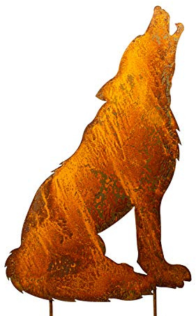 Blümelhuber Decorazione da giardino lupo ululante - Statua animali in metallo finitura anticata - Lupi decorativi color ruggine per giardini e terrazze - Sagoma con picchetti per aiuole