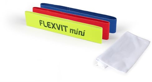 FLEXVIT Juego de 3 Bandas de Fitness (Amarillo, Rojo y Azul), Bandas de Fitness para Ejercicios de estabilización Generales, Estiramiento y movilización, Diferentes grosores