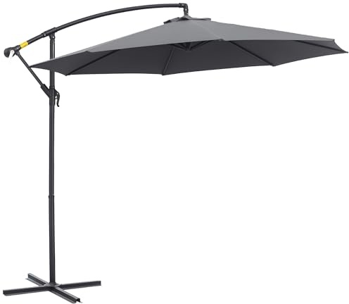 Outsunny Ombrellone da Giardino 3x3m con Tettuccio Regolabile, Base a Croce, Prese d'Aria, Manovella, Ombrellone Decentrato Inclinabile in Acciaio e Poliestere, per Cortile Terrazza, Grigio