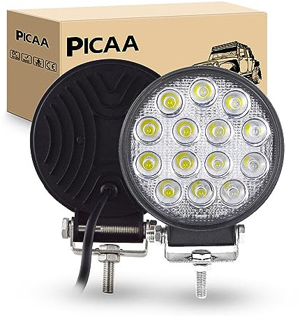 PICAA Faro da Lavoro LED 2pcs 42W 4 Pollici Tondo Flood Light Fari Led Auto Luci Off Road per Fuoristrada Guida Fendinebbia Luci della Barca Luci di Guida Faro da Lavoro a Led SUV Lampada Trattore
