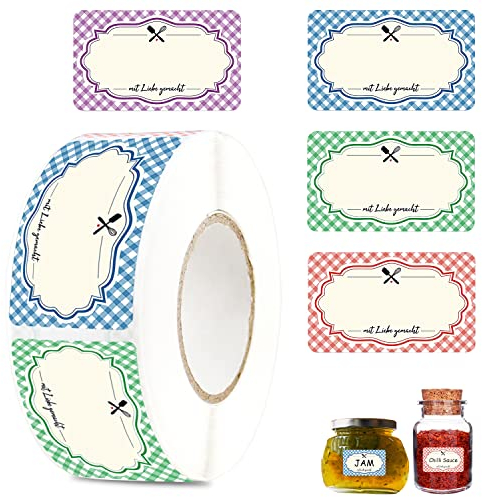 Marmeladen Etiketten Selbstklebend Klebeetiketten Etiketten zum Beschriften 500 Stück Homemade Gewürzgläser Geschenk Aufkleber Selbstgemacht Haftetiketten für Beschriftung Vorratsdosen Geschenktüten