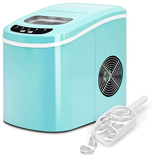 GOPLUS Machine à Glaçons, 13 kg en 24 h, 2 Tailles de Glaçons Automatique Électrique Compact Portable 2,2 L, 9 Glaçons par 6-13 Min, 24 x 36 x 33 cm (Vert)