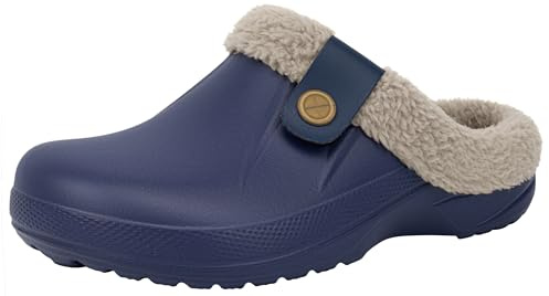 ChayChax Donna Uomo Invernali Zoccoli Sabot Imbottiti Calde Morbide Pantofole Casa Esterno in Comode Peluche Inverno Impermeabile Scarpe da Giardino, Navy, 35/36 EU