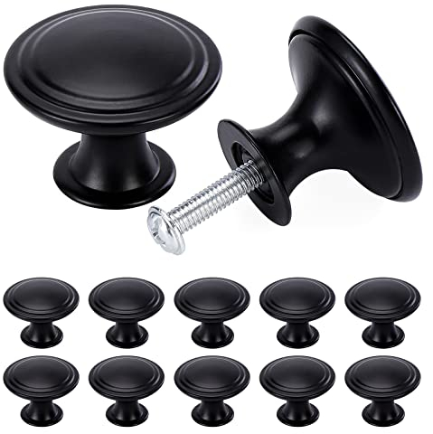 TsunNee Pomos de gabinete vintage, pomos elegantes para cajones, manijas de armario de cocina de estilo antiguo, pomos redondos de 30 mm para puertas de muebles (12, negro)