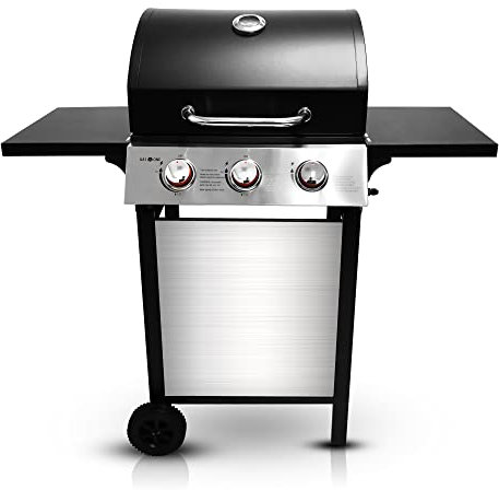 GasOne GP-1030S One Barbecue à gaz 3 brûleurs en acier inoxydable – Style armoire d'extérieur avec roulettes – Revêtement peinture haute température – Design élégant et luxueux – Noir