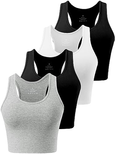 Star Vibe 4 Stücke Sport Crop Top Set Damen Basic Sporttop Tanktops Frauen Yoga Sport Top Damen Fitness Black/White/Black/Light Grey S