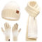 Damen Winter Warm Mütze Touchscreen Handschuhe und Lang Schal Set mit Fleece Gefütterte, Thermo Wintermütze Strickmütze Beanie Winterhandschuhe Strickhandschuhe Schals, Aprikose Weiß