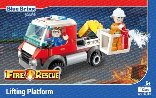 BlueBrixx Kids 107154 – Pompiers de ville : pont élévateur en blocs de serrage avec 112 éléments