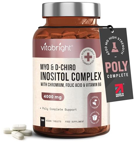 VitaBright Myo-Inositol D-Chiro-Inositol Tablets | 4000mg A Day | 120 Chewable Tablets | Contribute to Hormone Balance for Women | D Chiro & Myoinositol (Vitamin B8) with Chromium, B6 & Folic Acid