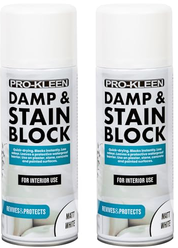 Pro-Kleen Damp & Stain Block Spray Paint Primer White Matt 2 x 500ml - Covers Damp, Mould, Grease, Nicotine & Rust Stains - for Walls & Ceilings - Leaves a Waterproof Barrier