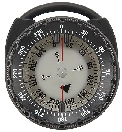 LOCADENCE Diving Compass, 50M Underwater Luminous Magnetic Waterproof Pipe Clamp Dive Compass for Scuba Diving Water Sports Diving Adventures (Black)