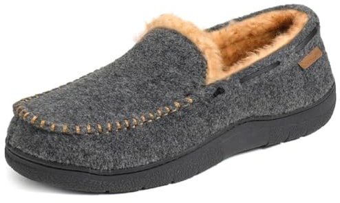 Zigzagger Men's Moccasin Slippers Memory Foam House Shoes, Indoor and Outdoor Warm Loafer Slippers, Felt grey, 14 M US