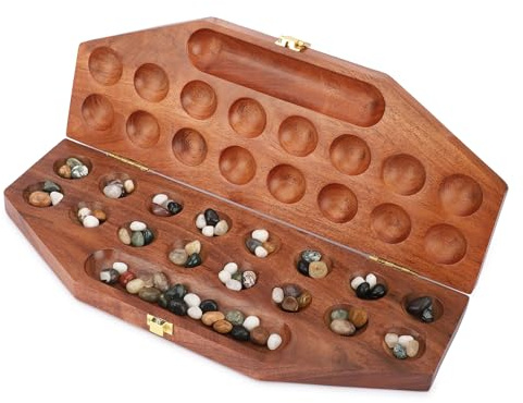 Ajuny Juego De Mesa Mancala De Madera con 92 Piedras Multicolores Natural