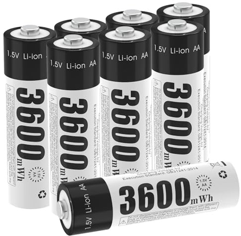 Rechargeable 1.5V AA Battery, Rechargeable Lithium Ion Battery with 3600mWh and 1200 Long Cycle, 8 Pack AA Lithium Ion Batteries for Remote Controls, Motorized Toys, Cordless