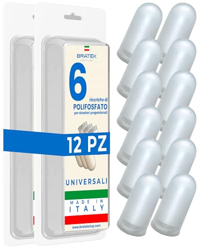 Bratek Polifosfati per Caldaia Ricarica in Cartucce Universali Made in Italy - 12 Cartucce Dosatore Polifosfati per Caldaia Compatibili con Filtro Anticalcare Standard x Protezione Impianto Idraulico