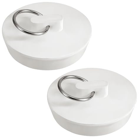 Lot de 2 bouchons d'évier en caoutchouc de 4,5 cm, blanc avec anneau de suspension, pour cuisine, salle de bain, douche, buanderie