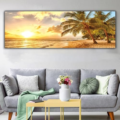 Cuadros en lienzo Montañas Paisaje Naturaleza, Cuadros Panorámicos Modernos Grande XXL Dormitorio Salón Decoración de Pared Pared Puesta de Sol Mar Playa Sin Marco (E, 30 x 90 cm, Sin Marco)
