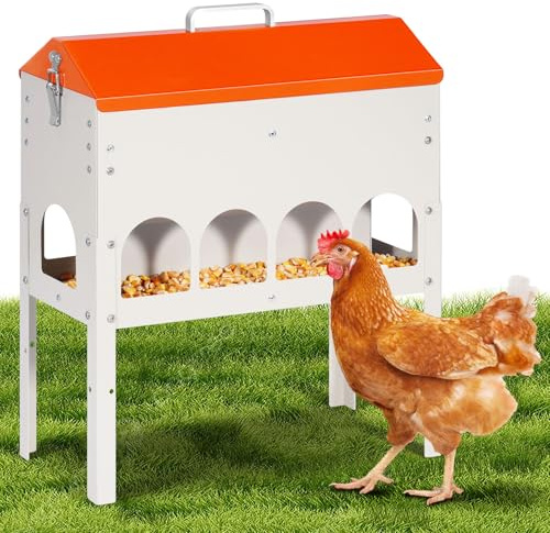 MUYIRTED Comedero Gallinas Automatico con Patas, 5kg Tolva con 10 Puertos de Alimentación, Dispensador Automático de Pienso para Gallinas, Antidesperdicio, Comedero Metalico para Pollos, Patos
