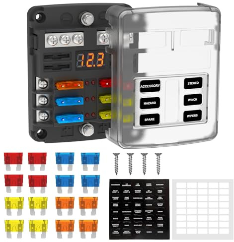 UCkasayfy 6 Way Fuse Block Box 12V/24V DC, ATC/ATO Fuse Panel with LED Display for Marine Boat Automotive Motorcycle