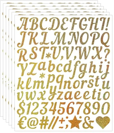 Henyall 6 Sheets Gold Glitter Letter Number Symbol Stickers,1Inch Self Adhesive Vinyl Letter Number Symbol Stickers Kit, Waterproof Stickérs for Notebook,DIY Art Craft, Scrapbook and Suitcase - Gold