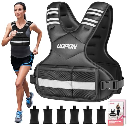 Adjustable Weighted Vest, 2.72-5.44kg Weight Vest with 6 * 0.45kg Ironsand Weights for Women, Weighted Vest with Reflective Strips & Plus Pockets for Running, Walking & Strength Training(Yetblack)