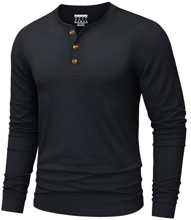 TACVASEN Chemise Henley Homme Coton Manche Longue Tshirt Basic avec Placket Boutonné Coupe Standard Chemise Décontractée Tshirts Casual