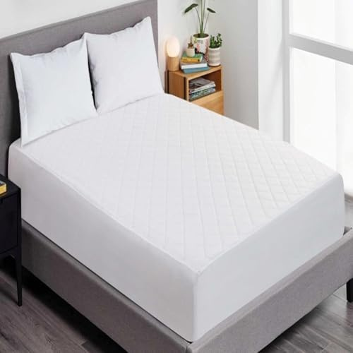 Light & Shade Microfiber Quilted Mattress Protector, Soft Breathable Anti-Allergy Fitted Mattress Cover, Stain Resistant & Durable Bed Protector, White, Double (135 X 190 + 30) CM