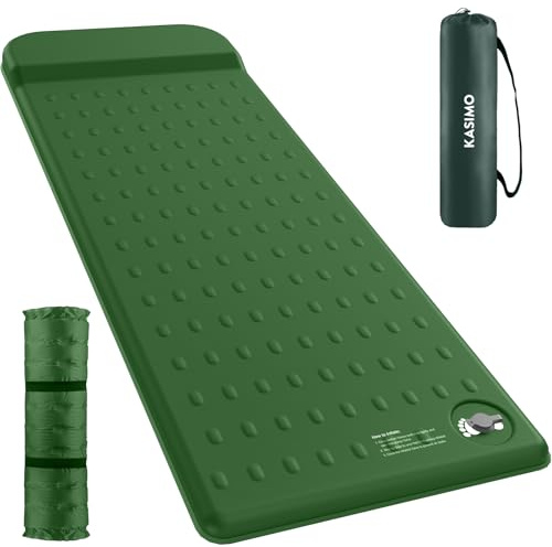 KASIMO Colchoneta autoinflable para camping, valor R de 9,5, espuma viscoelástica ultragruesa, con almohada, compacta y ligera, colchón inflable de espuma para exteriores, coche, tienda de campaña y