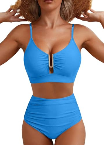 CheChury Traje de Baño para Mujer Bikinis Cuello en V Push Up Bañadores Dos Piezas Sexy Conjunto Top de Bikini con Cuello Halter Brasileño Decoración con Hebilla Metálica Viajes Playa La Natacion