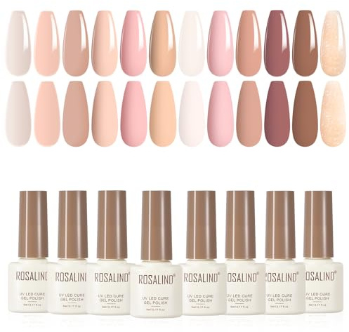ROSALIND 12PCS Vernis Gel UV Semi Permanent Nude Brown UV/LED Vernis Gel